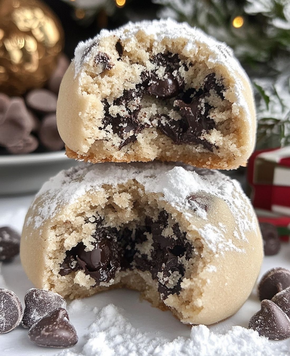 Peanut Butter Chocolate Chip Snowball Cookies